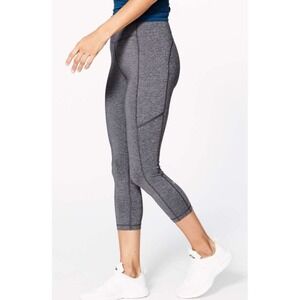 Lululemon Speed Up Crop 21"  High Rise Pockets Leggings Heathered Black Size 2